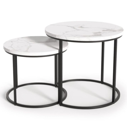 Przejdź do produktu Stolik kawowy, ława OREO biały marmur, zestaw 2sztuk