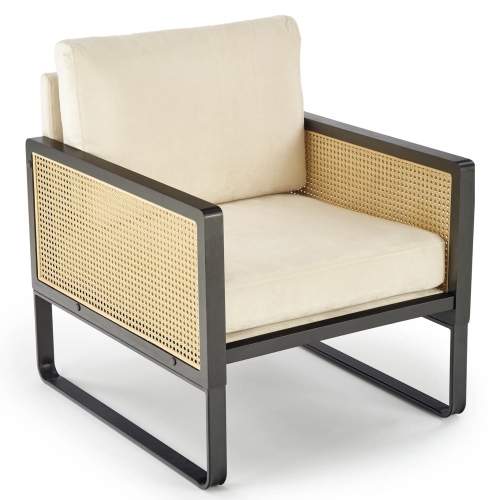 Przejdź do produktu Fotel wypoczynkowy ILARIO rattan, velvet jasny beż