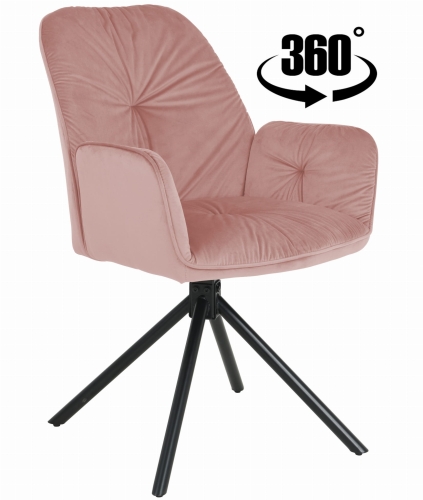 Przejdź do produktu Krzesło tapicerowane obrotowe KOEN z podłokietnikami velvet różowe G-16