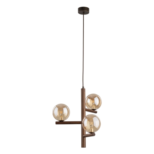 Przejdź do produktu Lampa wisząca ESTERA WOOD 3 orzech, bursztynowe klosze