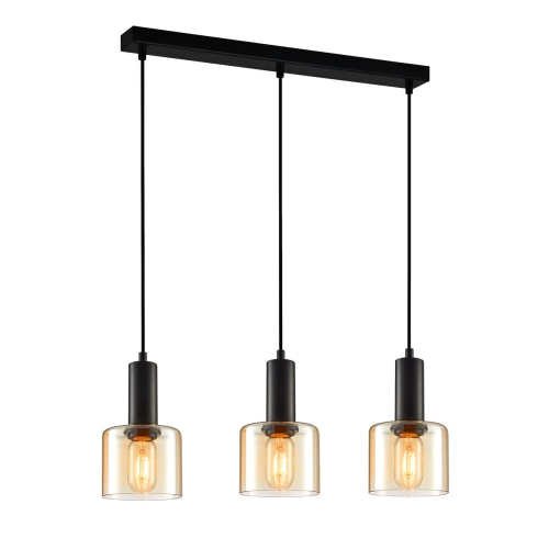 Przejdź do produktu Lampa sufitowa wisząca SANTIA 3 czarna bursztynowe klosze