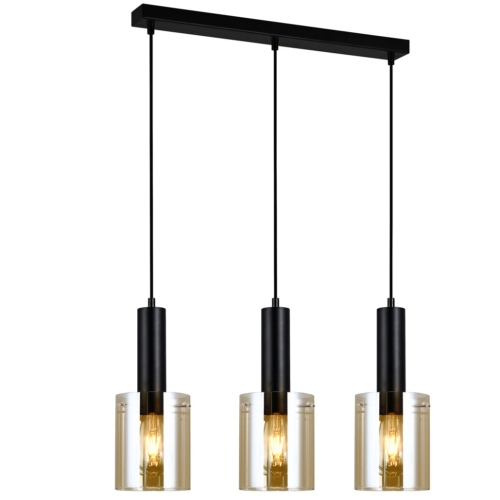 Przejdź do produktu Lampa wisząca SARDO 3 listwa czarny, klosz bursztynowy