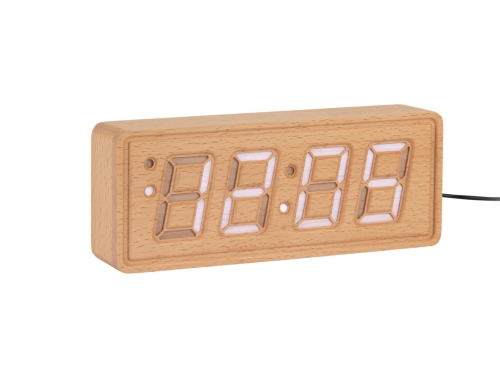 Przejdź do produktu Budzik stołowy grawerowany SOLID WOOD LED naturalny
