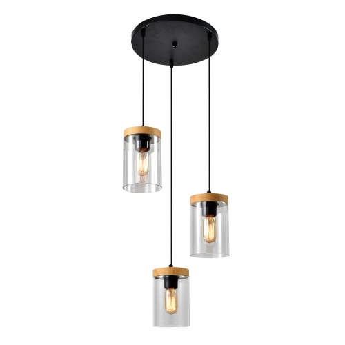 Przejdź do produktu WELS lampa sufitowa wisząca na kole czarna, klosze dymione
