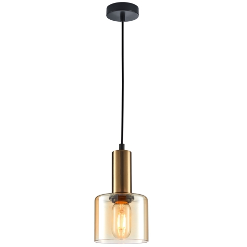Przejdź do produktu Lampa sufitowa wisząca SANTIA złota z bursztynowym kloszem