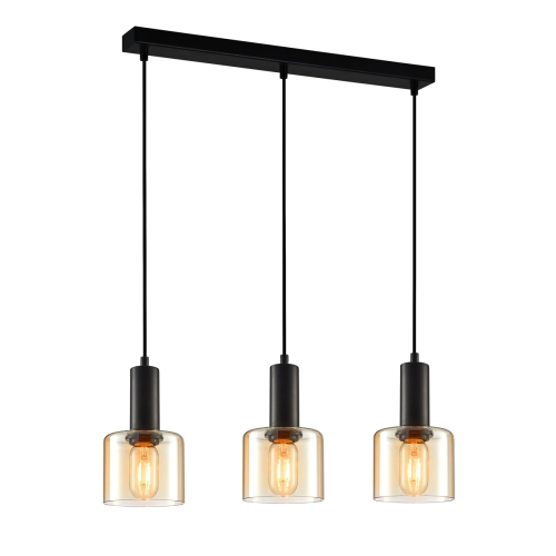 Przejdź do produktu Lampa sufitowa wisząca SANTIA 3 czarna bursztynowe klosze