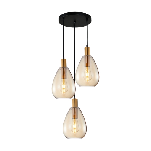 Przejdź do produktu Lampa sufitowa wisząca ZULO 3 na kole bursztynowe klosze