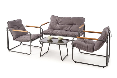 Przejdź do produktu HUDSON, zestaw ogrodowy- sofa, fotel 2x, ława, szary, brązowy