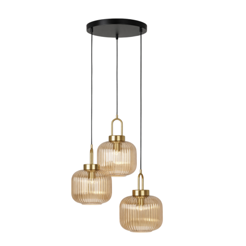 Przejdź do produktu Lampa wisząca K-5897 ARIA 3 bursztynowe klosze, złota
