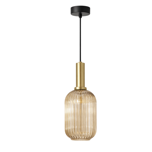 Przejdź do produktu Lampa wisząca K-5885 HIRO ryflowane, bursztynowe klosze