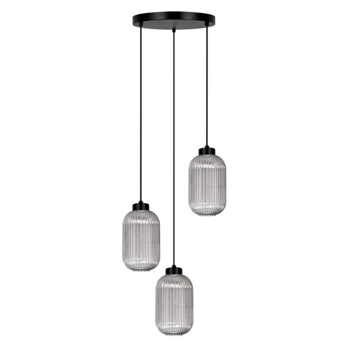 Przejdź do produktu Lampa wisząca K-5755 SILVA 3 szare ryflowane klosze