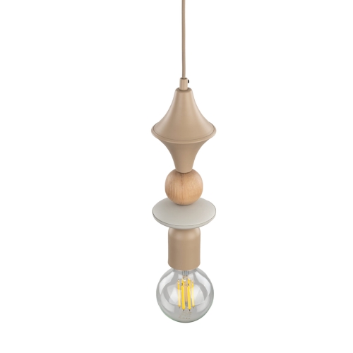 Przejdź do produktu Lampa wisząca TOWER beżowa z drewnem 10959