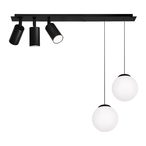 Przejdź do produktu Lampa wisząca listwa czarna ALBIO z reflektorami i kulami