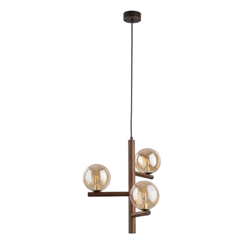 Przejdź do produktu Lampa wisząca ESTERA WOOD 3 orzech, bursztynowe klosze